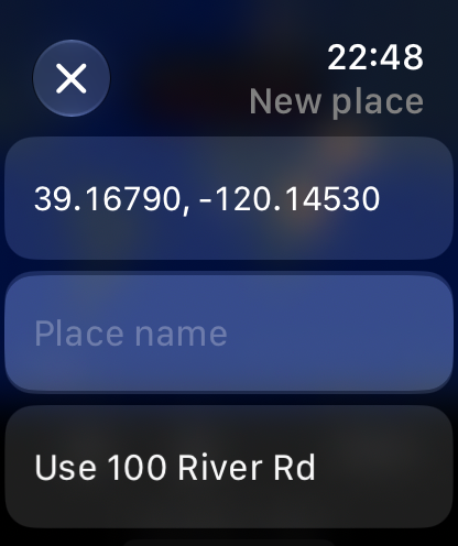 New place: coordinates and name entry
