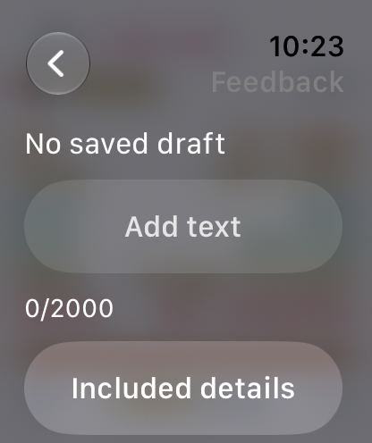 Feedback: Add text, character count and Included details