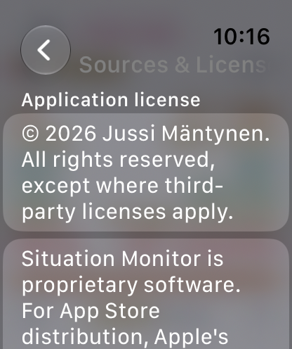 Sources & Licenses: application license and copyright