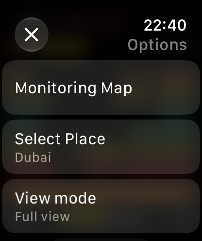 Options: Monitoring Map, Select Place and View mode